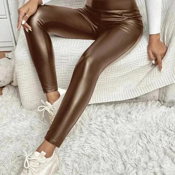 Brown Casual Women's High Waist Skinny Leggings